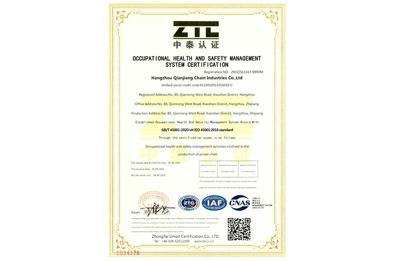 Occupational Health and Safety Management System Certification Certificate